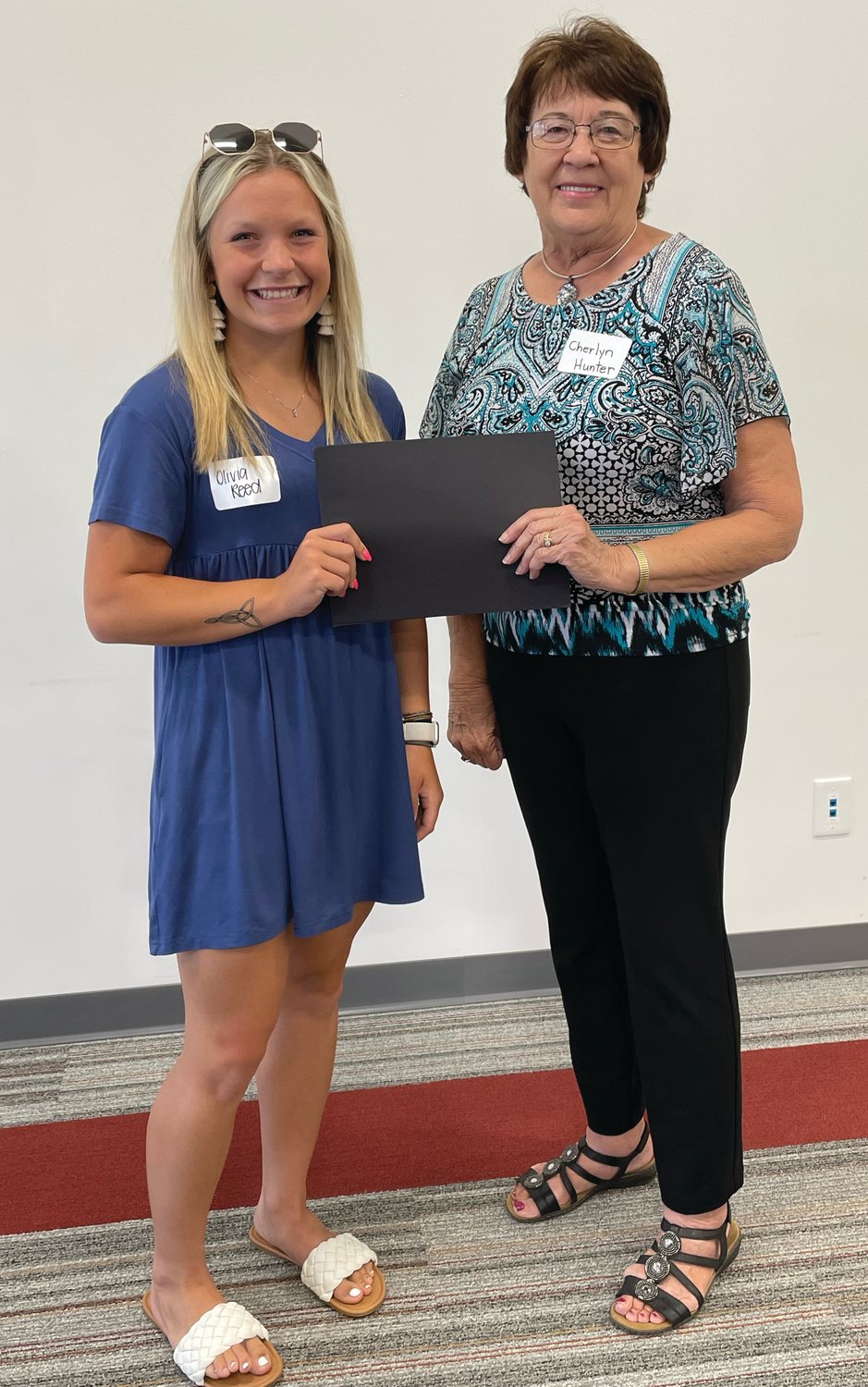 Scholarship recipient Olivia Reed, left, is pictured with DKG scholarship chairperson Cherlyn Hunter.